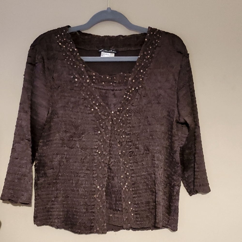 Lillie Rubin Crinkle Jacket with Tank Top In Brown Size L
